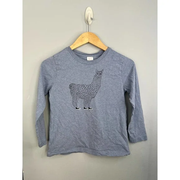 HANNA ANDERSSON boys sz 130 8 light blue lama in sneakers long sleeve tee EUC - Picture 1 of 3